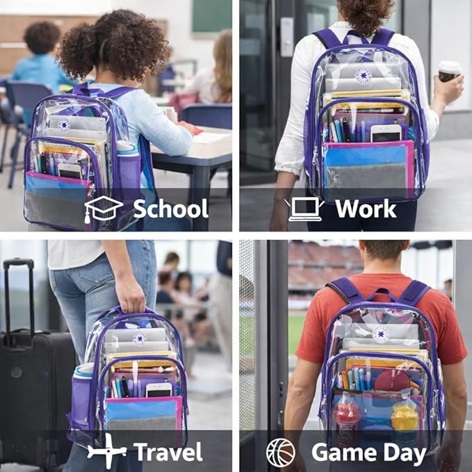 K-Cliffs Large Transparent Backpack Clear Heavy Duty School Bag Durable Student Bookbag See Through Vinyl Daypack Workbag