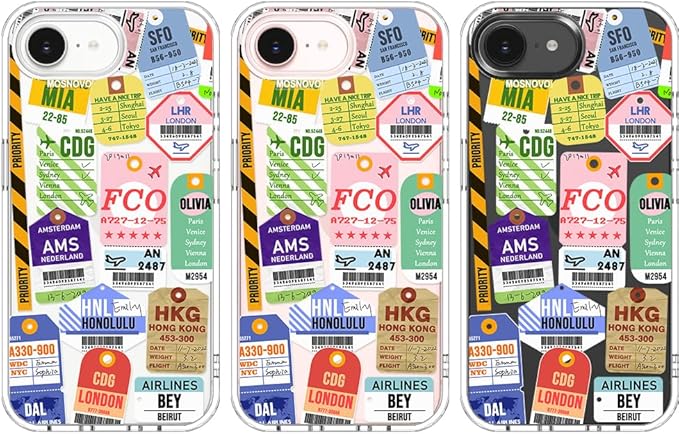 MOSNOVO for iPhone 17e Case/iPhone 16e Case, Shockproof Military-Grade Protection 6.6ft Drop Tested, Clear Phone Case for iPhone 16e / iPhone 17e, Air Ticket Labels Design