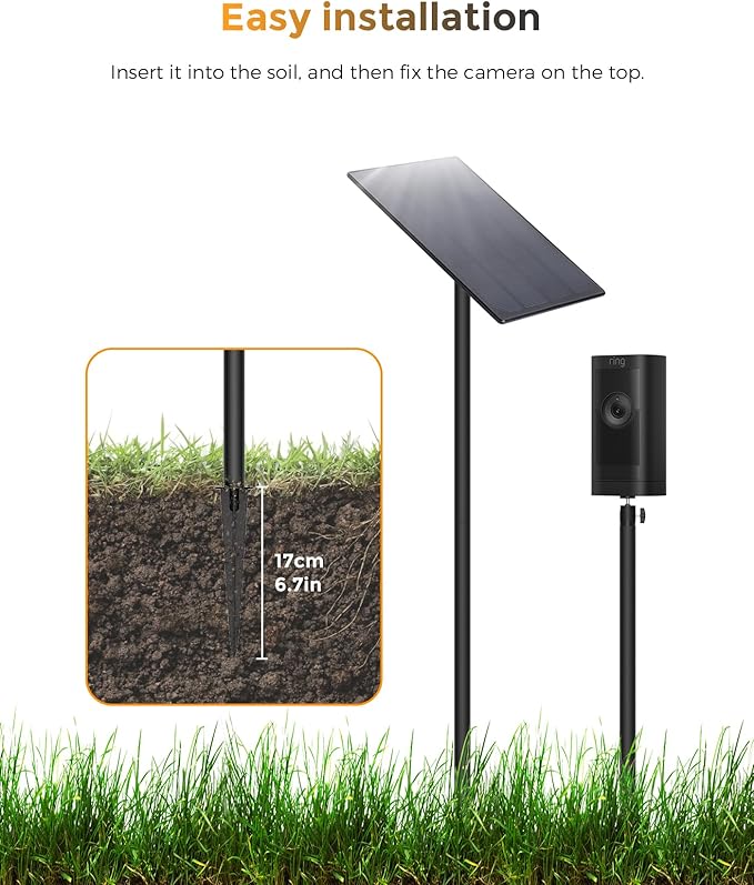 Adjustable Security Camera Ground Stake Mount 16"-48" Height, 360° Swivel, Compatible with Ring, Blink, Arlo, Eufy, Wyze, Google Nest, SimpliSafe (Black)