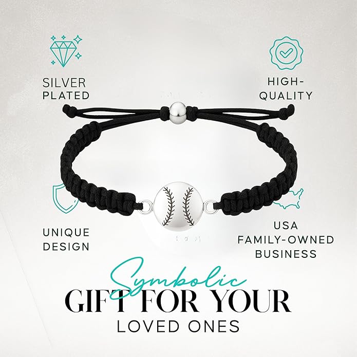 Sportybella - Baseball Bracelet, Baseball Jewelry, Adjustable Braided Baseball Bracelet, Baseball Gifts, Baseball Accessories