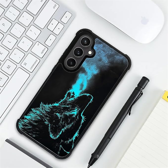 for Samsung Galaxy S23 FE Case, Blue Breathing Wolf Pattern Graphic Design Girl Boy Soft Silicone Hard Acrylic Shock Protection for Samsung Galaxy S23 FE