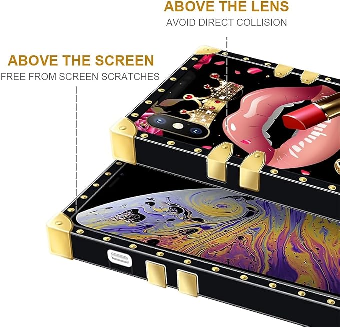 Compatible with iPhone XR Case, Glitter Red Rose Queen Leopard Lipstick Luxury Golden Decoration for Girl Women Soft TPU Shockproof Protective Hard PC Back for iPhone XR