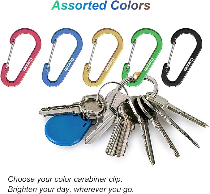 12Pcs Carabiner Clips Assorted Sizes Pack, Includes Small Medium Large 2/2.4/2.8 Inch Aluminum Carabiner Multicolor D Shape Keychain Clip for Backpack