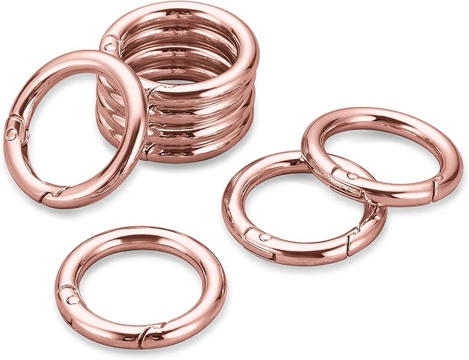 Gkeygo Key Ring Clip, 1 Inch Keychain Rings, 8 Pack Round Carabiner Clip for Keys, Buckle, Bags, Purses - Key Chain Hooks Replacement Keychains Lanyard DIY Crafts, Rose Gold