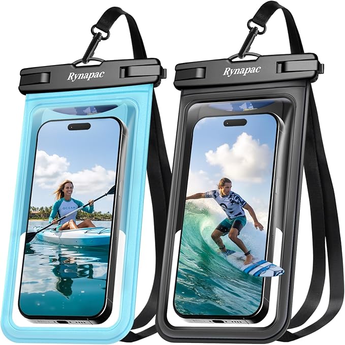 Rynapac Waterproof Phone Pouch - 2 Pack, IPX8 Waterproof Phone Case with Lanyard for iPhone 17 16 15 Pro Max, Cell Phone Dry Bag for Beach Vacation Travel Cruise Essentials, Touch Screen, Up to 8.5"