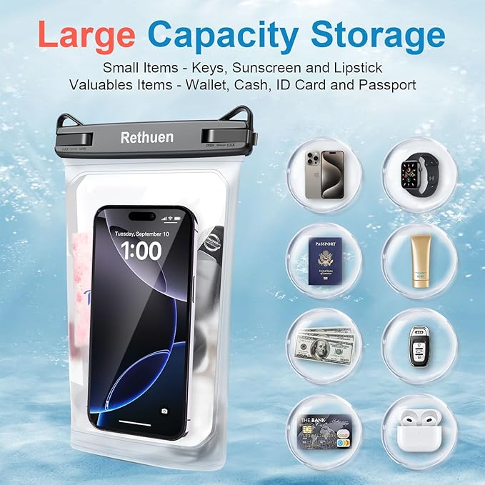 Large Floating Waterproof Phone Pouch, 2Pack Cell Phone Dry Bag for iPhone 17 16 15 14 13 Pro Max Galaxy S26 S25 Ultra All Phones, Water Proof Dry Bag for Beach Water Park (Frosted + Frosted)