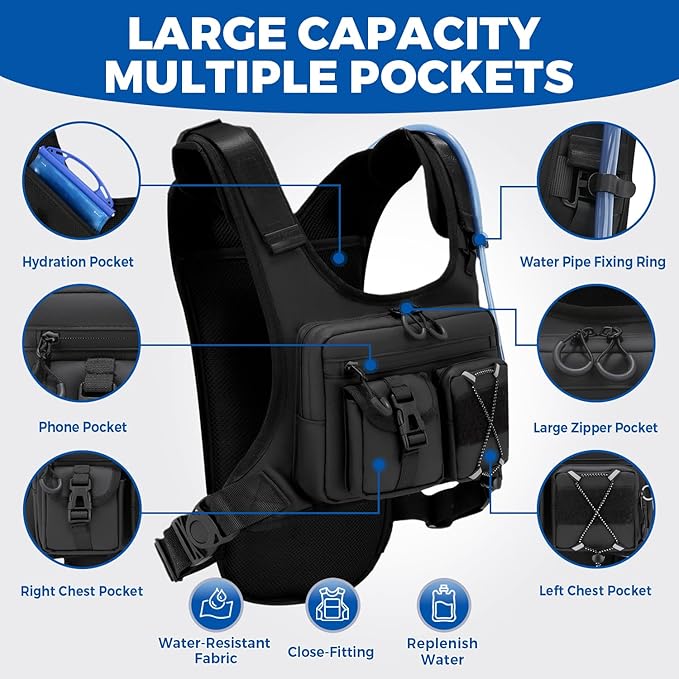 Criuage USA Original Patent Running Hydration Vest Backpack, Lightweight Chest Pack with 2.0L Water Bladder Bag Daypack for Hiking Running Cycling Race Marathon for Women Men