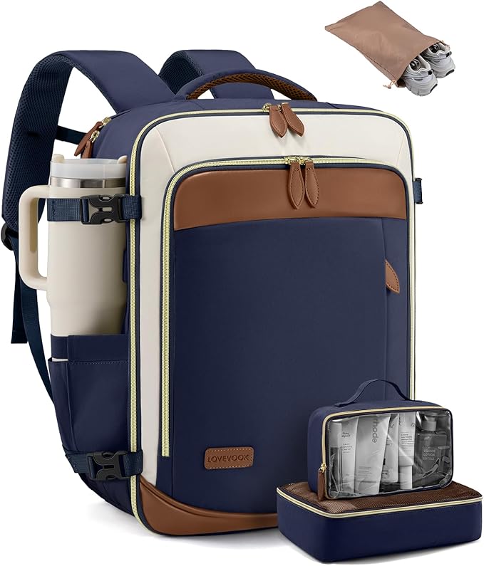 LOVEVOOK 50L Travel Backpack Carry On Airline Approved, Large Backpack with 3 Packing Cubes, TSA Travel Essentials Carry On Bag, Waterproof Weekender Overnight Luggage Daypack, Fits 18 Inch Laptop
