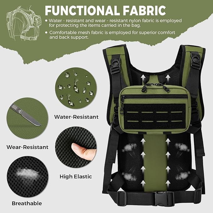 Koculemi Tactical Hydration Backpack with 2L Water Bladder and Front Small Tactical Pouch, Outdoor Water Backpack for Men Women, Sports Hydration Pack for Hiking, Cycling, Climbing