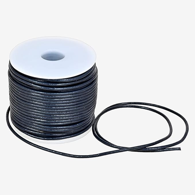GENIQUE Real/Genuine Round Leather String Cord for Necklace, Bracelets, Jewelry, Kumihimo Braiding, DIY Projects (20 Metres) (1.5mm, Navy Blue)
