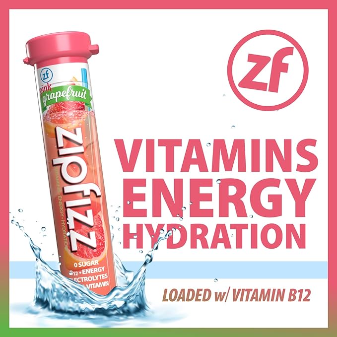Zipfizz Energy Drink Mix, Electrolyte Hydration Powder with B12 and Multi Vitamin, Pink Grapefruit, 20 Count (Pack of 2)