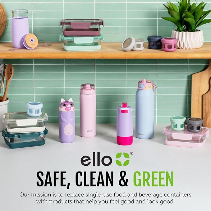 Ello Pop & Fill 32oz Stainless Steel Water Bottle with QuickFill Technology, Double Walled and Vacuum Insulated Metal, Leak Proof Locking Lid, Straw and Chug, Reusable, BPA Free, Serene Bloom