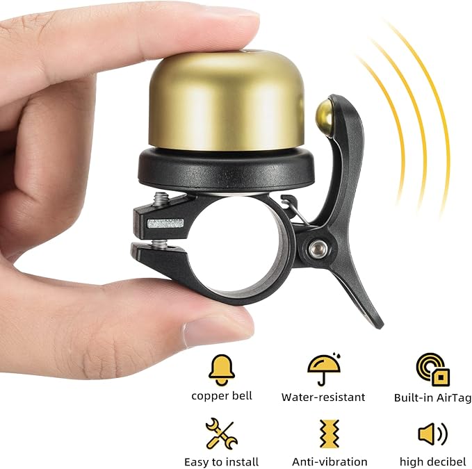 ROCKBROS Bike Bell for Apple AirTag Hidden Bike Mount Bike AirTag Holder GPS Tracker Bike Bell Anti-Theft for Adults Suitable for 0.87''/22.2, 1''/25.4, 1.25''/31.8mm Diameter Handlebar