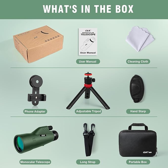 12x56 High Power Monocular Telescope with Tripod Bag, Handheld Monoculars for Adults with BAK4 Prism & FMC Lens, Suitable for Bird Watching Camping, New-Upgraded BAK4 - Forest Green