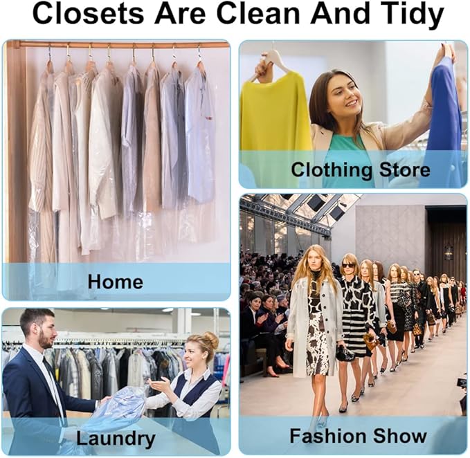 BEISHIDA 20PCS 60 Inch Plastic Garment Bag-Plastic Clear Dry Cleaner Laundry Bags for Clothes Cover, Hanging Clothes Storage for Long Dresses Skirt Coat Suit Shirt Jacket