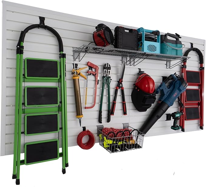 FRAYSCENT Slat Wall Paneling Garage Slat Wall Storage Systems Slatwall Panels Power Tool Organizer Wall Mount, PVC Garage Storage & Organization Products Slate Board (White, 4ft x 8ft)