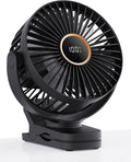 TUNISE Mini Clip on Fan, Battery Operated Desk Fan, Digital display，3 Speeds Adjustable, Bidirectional 360 ° Adjustable, Super Strong Wind, Portable Fan for Home Office Stroller Camping Black