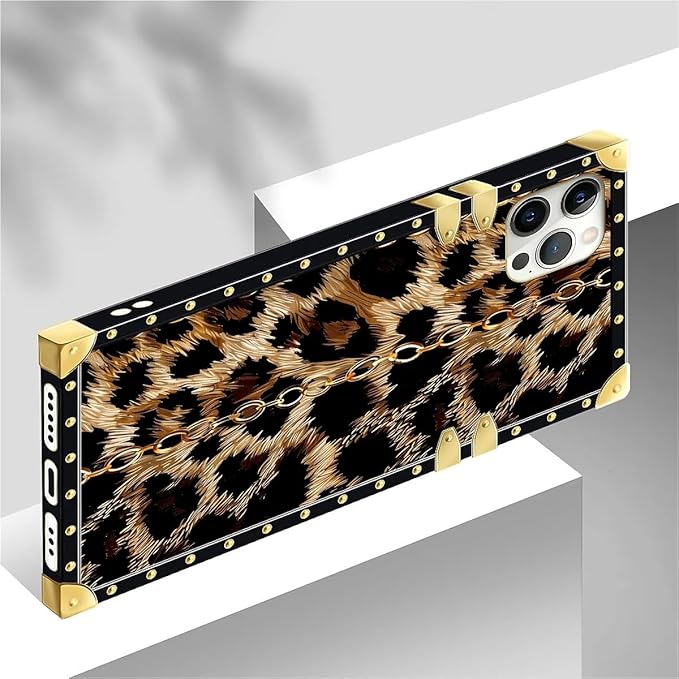 Compatible with iPhone 12 Pro Max Case, Seamless Gold Chain Leopard Luxury Golden Decoration for Girl Women Soft TPU Shockproof Protective Hard PC Back for iPhone 12 Pro Max