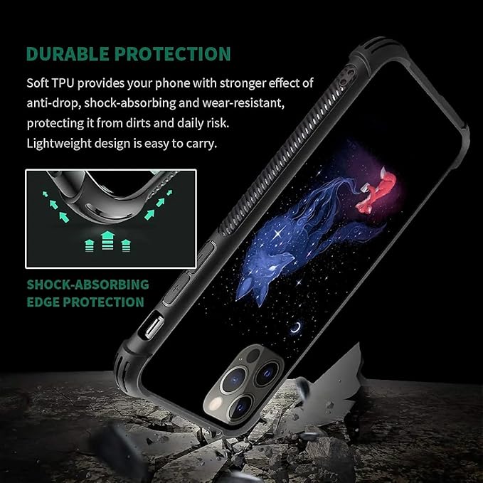 for iPhone 11 Pro Max Case, Galaxy Fox Wolf Pattern Graphic Design Girl Boy Soft Silicone Hard Acrylic Shock Protection for iPhone 11 Pro Max