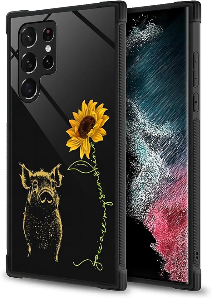 for Samsung Galaxy S23 Ultra Case, Pig Sunflower Yellow Sunshine Pattern Graphic Design Girl Boy Soft Silicone Hard Acrylic Shock Protection for Samsung Galaxy S23 Ultra