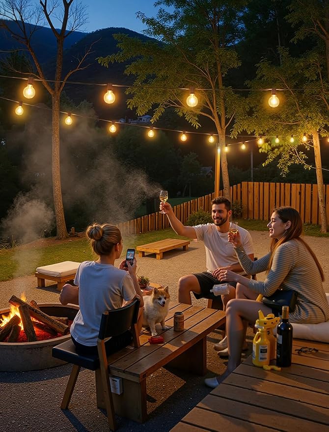Larkvue 25FT Solar String Lights Outdoor with Remote, Waterproof Dimmable 3 Modes Patio Lights with 10+1 LED Shatterproof G40 Bulbs for Wedding-Brown