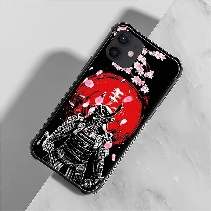 for iPhone 12 Mini Case, Sakura Japanese Samurai Pattern Graphic Design Girl Boy Soft Silicone Hard Acrylic Shock Protection for iPhone 12 Mini