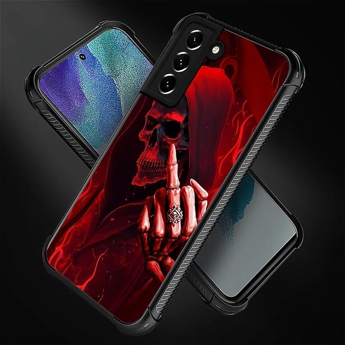 for Samsung Galaxy S22 Plus Case, Gestures Funny Skull Pattern Graphic Design Girl Boy Soft Silicone Hard Acrylic Shock Protection for Samsung Galaxy S22 Plus