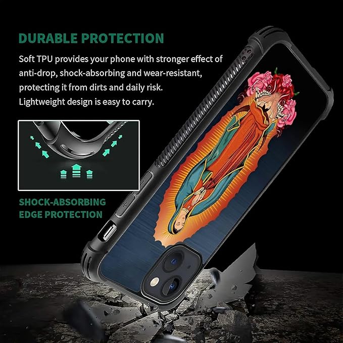 for iPhone 13 Case, Red Virgen Guadalupe Pattern Graphic Design Girl Boy Soft Silicone Hard Acrylic Shock Protection for iPhone 13