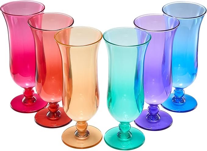 Unbreakable Pina Colada, Daiquiri, Frozen Cocktails & Juice Glasses, Hurricane Glassware, 14oz - 6 Set - Reusable Acrylic Dishwasher Safe Shatterproof BPA-free Plastic Cup, Tropical Cocktail Tall Cups