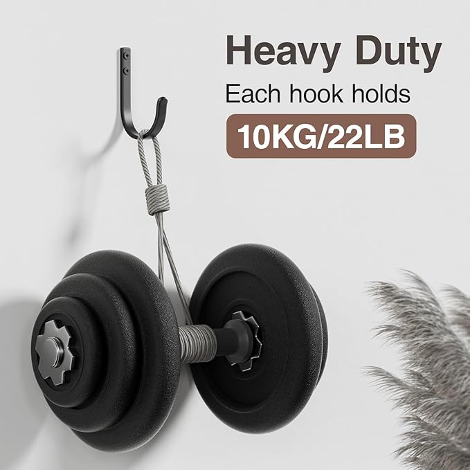 Wall Hooks for Hanging Towel/Coat - 22LB Screw in Metal Hanger Wall Mount, for Outdoor, Closet, Door, Bathrooms, for Backpack, Robe, Black 5 Pack