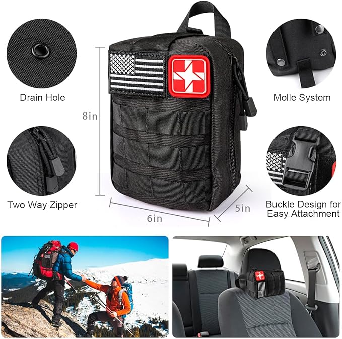 Survival Kit, 251 Pcs Survival Gear First Aid Kit with Molle System Compatible Bag and Emergency Tent, Emergency Kit for Earthquake, Outdoor Adventure, Hiking, Hunting, Gifts for Men Women