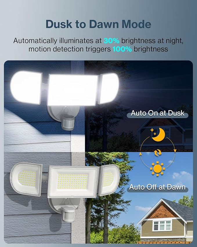 Olafus 180W Motion Sensor Outdoor Lights, 18000LM Dusk to Dawn LED Flood Lights Outdoor Wired, 6500K Daylight Motion Lights for Outside, IP65 Waterproof Exterior Security Light, White