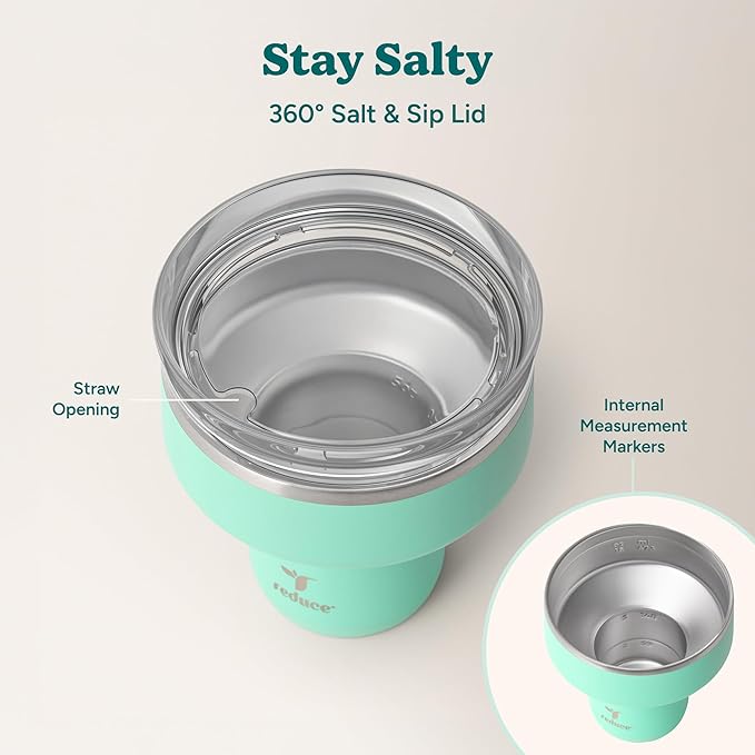 REDUCE Saltini 16 oz Cocktail Tumbler - Insulated Margarita Tumbler with Lid - Keeps Drinks Cold for 10 Hours - 360 Sippable Martini Glass Alternative - Shatterproof, Perfect for Parties - Saltwater