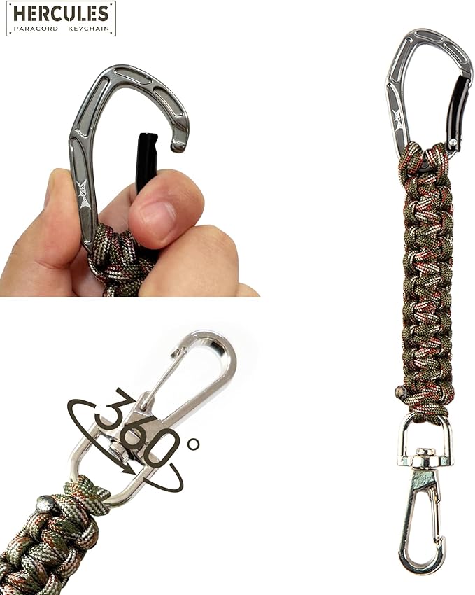 HERCULES Paracord Keychain Set – 2 Pack Lanyard Rope with Aluminum Clip, Durable Paracord Wrist Strap for Outdoor Activities, Forest Camo