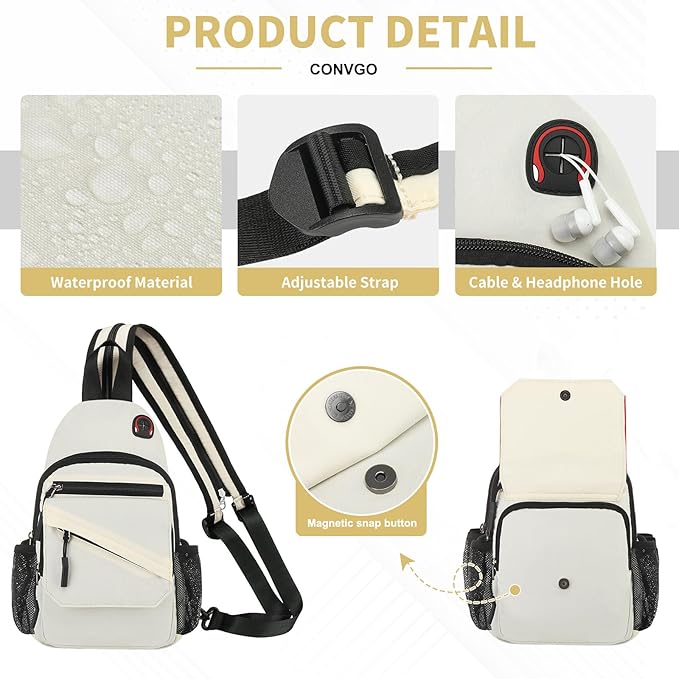 Small Crossbody Bag Casual Sling Bag for Men, Convertible Backpack, 3-in-1 Anti-Theft Shoulder Bag Trendy Daypack for Travel, Beige