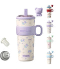 21oz Cute Bear Car Cup with Straw & Cap, Leak-Proof Portable Mug with Tea Strainer, Insulated for Hot/Cold - Ideal for Car, Office, Outdoor (Purple)
