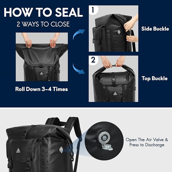 Haimont Large Waterproof Dry Backpack IPX7 Roll-top Dry Marine Dry Bag for Men Kayaking Rafting, 100L, Black