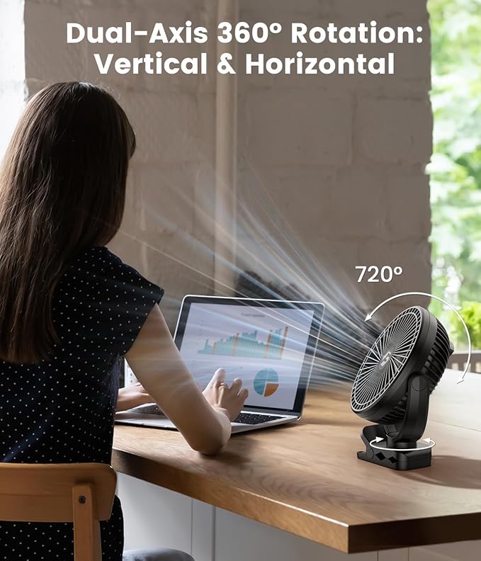 40000mAh Clip on Fan for Golf Cart - 8-inch Portable Rechargeable Fans - Max Up to 150Hrs Work Time - Battery Operated Fan with LED, Remote, Timers, Hook for Office, Desk, Camping, Treadmill, Tent