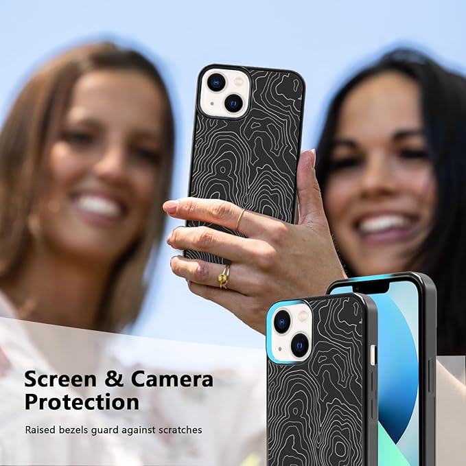Aesthetic Topographic Map Phone Case Compatible with iPhone XR 11 12 13 14 15 16 Pro Pro Max Case, Black Abstract Line Pattern Design Shockproof TPU Phone Case Cover with Wireless Charging Support