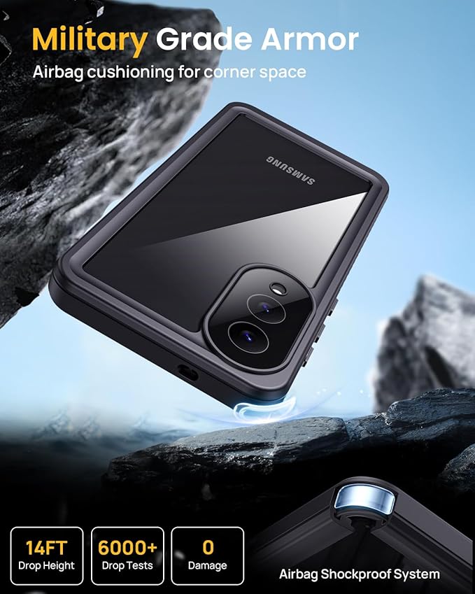 Lanhiem for Samsung Galaxy S25 Edge Phone Case, IP68 Waterproof Dustproof Case with Built-in Screen Protector, Rugged Full Body Protective Cover for Galaxy S25 Edge 6.7 Inch, Black