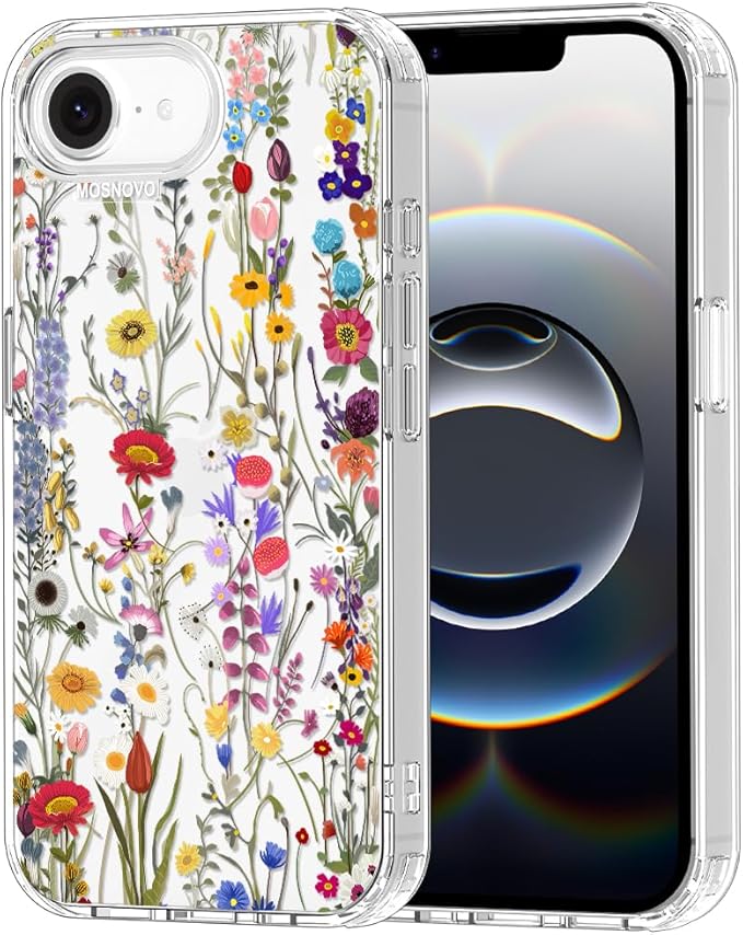 MOSNOVO for iPhone 17e Case/iPhone 16e Case, Shockproof Military-Grade Protection 6.6ft Drop Tested, Clear Phone Case for iPhone 16e / iPhone 17e, Wildflower Meadow Design