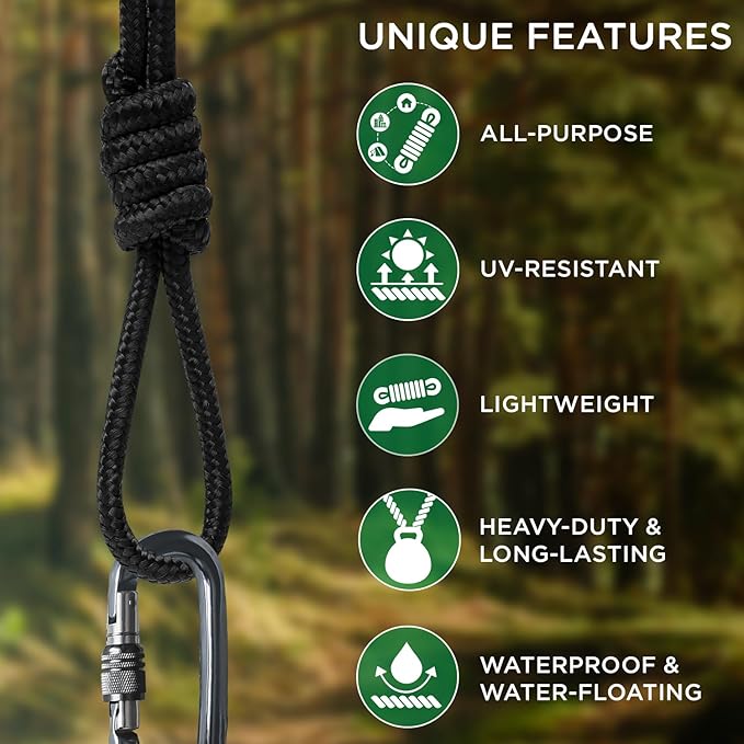 TECEUM Rope – 90 Feet x 3/8 Inch (10mm) – Black – Strong All-Purpose Utility Rope – Camping, Crafting, Flag Pole, Indoor & Outdoor – Polypropylene Nylon Poly Lightweight Diamond Braided Cord