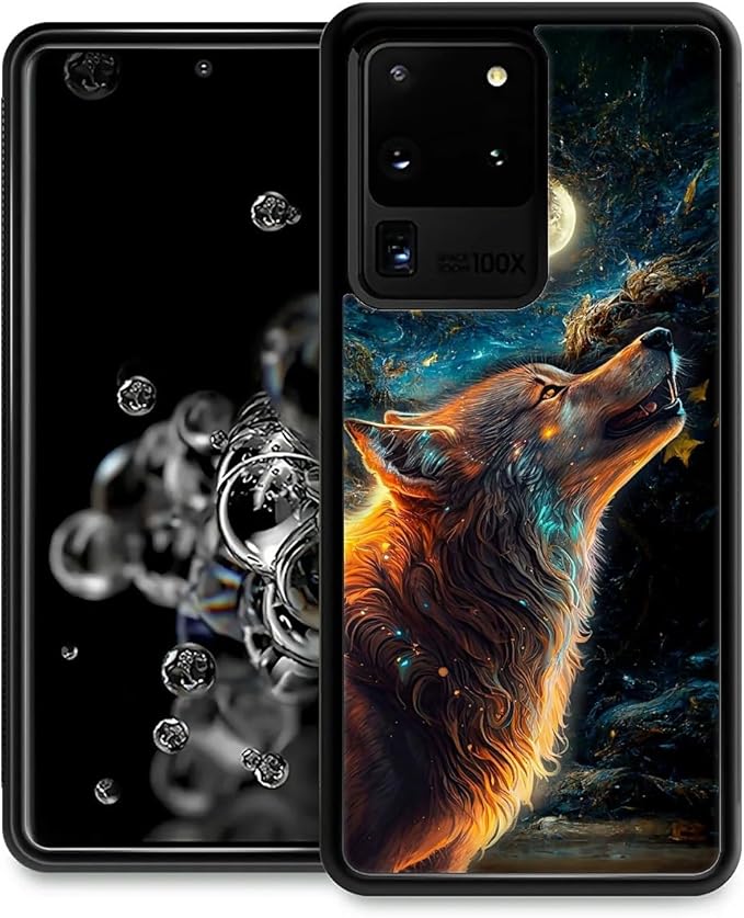 for Samsung Galaxy S20 Ultra Case, Star Cave Hungry Wolf Pattern Graphic Design Girl Boy Soft Silicone Hard Acrylic Shock Protection for Samsung Galaxy S20 Ultra