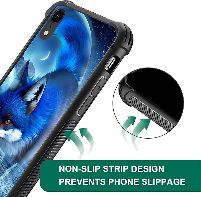 for iPhone XR Case, Snowy Mountain Fox Lake Pattern Graphic Design Girl Boy Soft Silicone Hard Acrylic Shock Protection for iPhone XR