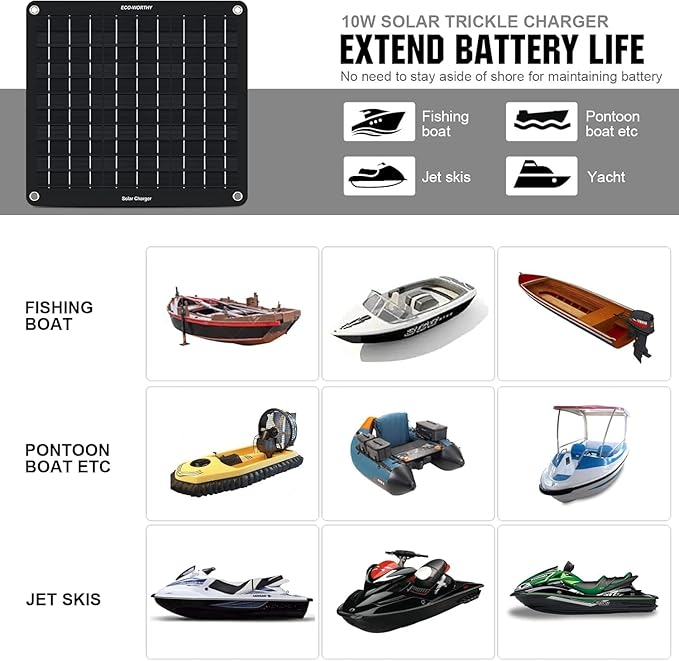 ECO-WORTHY Upgraded OBDII 10W Solar Battery Trickle Charger Maintainer 12V Waterproof Solar Panel Trickle Charger Kit with Portable Stand for Car Truck Boat Mower RV Trailer ATV Marine Battery