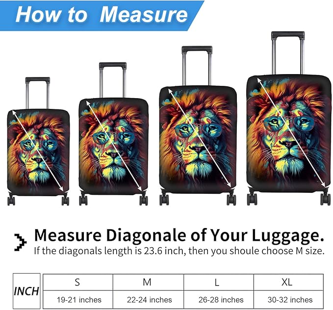 Luggage Cover Protector for 30-32 Inch Suitcases, TSA Approved Elastic Travel Suitcase Covers, Anti-Scratch Washable Luggage Sleeve for Carry On & Checked Bags, Lion With Glasses