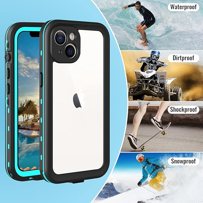 Waterproof Phone Case Compatible with iPhone 13, IP68 Waterproof Shockproof Dust-Proof Phone Case with Built in Screen Protector, Full Body Protective Case (Blue, iPhone 13)