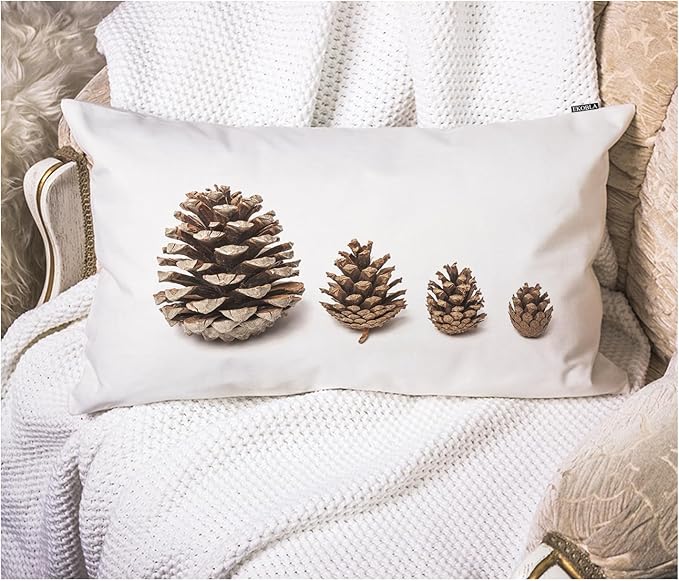 EKOBLA Pinecone Throw Pillow Case - Pine Cone Evergreen Coniferous Forest Plant Farmhouse Rectangle Cushion Cover - Cotton Linen - 12x20 Inches, Brown