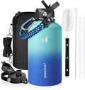 One Gallon Insulated Water Bottle, Triple Wall 128 oz Stainless Steel Wide Mouth Water Bottles (Cold for 48 Hrs), Leak Proof, Non-BPA, Large Water Flask Jug with Paracord Handle & Straw Spout Lids