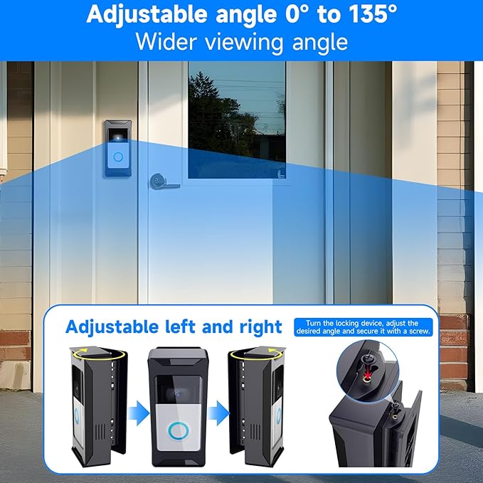 Anti-Theft Video Doorbell Mount Compatible with Ring/Blink Wireless Camera Doorbell, Adjustable Angle Mount No-Drill Battery Doorbell Bracket Accessories for Houses, Apartments, Businesses